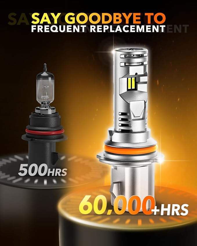 OXILAM 9004/HB1 LED Bulbs, 40,000LM 900% Brighter 6500K Cool White Driving Bulbs, 60,000Hrs Lifespan, IP68, 1:1 Size, Anti-Flicker Fog Light, Plug & Play, Pack of 2