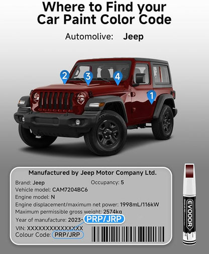 PRP/JRP Deep Cherry Red Crystal Pearl Touch Up Paint Compatible with JeepExact Match 2 in 1 Touch up Paint for Chips and Nicks Repair
