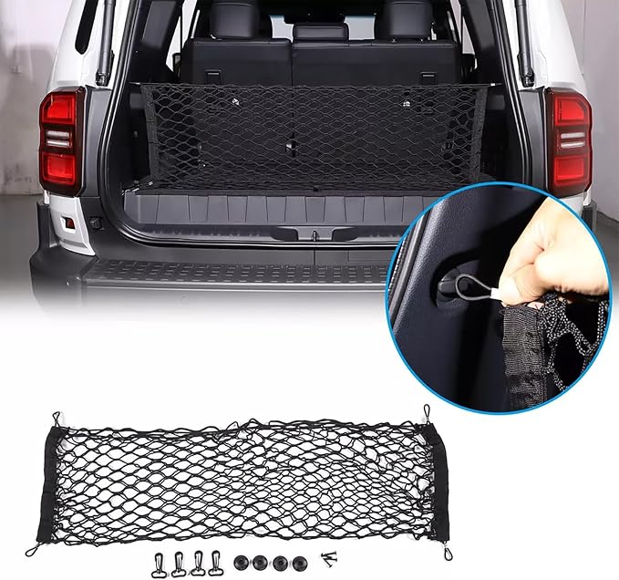 2 Pcs Trunk Organizer Cargo Net for 2024 2025 2026 Toyota Land Cruiser 250 1958 Prado Lc250 J250,Envelope Style&Rear Trunk Floor Style Cargo Net Car Trunk