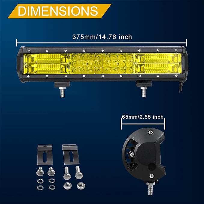Willpower 15 inch 216W LED Light Bar Amber LED Work Light Spot Flood Beam for Trucks Tractor 4X4 Boat Off Road Auto Fog Driving Lamp 12V 24V Waterproof IP67