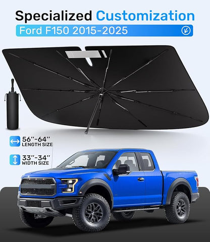 Zanch Upgrade Windshield Sun Shade, Custom Fit for Ford F150 2015-2025 [Titanium-Silver Reflective Coating] Blocks 99% UV & Heat, Sunshade Umbrella for F150 2015 ... 2022 2023 2024 2025