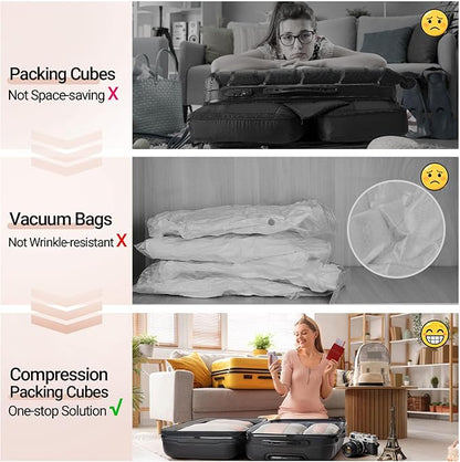 OlarHike 8 Set Compression Packing Cubes for Travel Gifts Mom Women,Airplane/Cruise/Car Travel Essentials,Compressible Expandable Space Saver Bags,Garment Bags with Over 1000 pcs Mesh Holes(Beige)