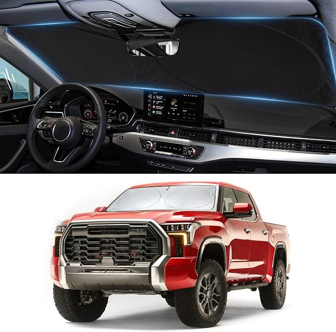 Sun Shade for Toyota Tundra Windshield Sunshade fit for Tundra 2007-2020 2021 Limited SR5 Platinum TRD Pro Pickup Accessories Front Window Shield Windshield Cover Sun Visor Protector