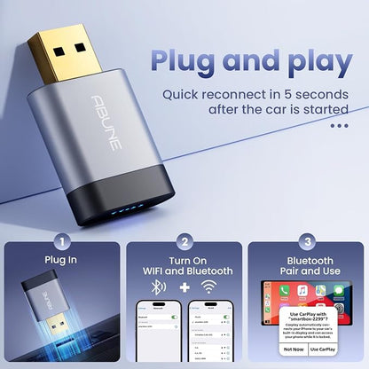 2025 Mini Wireless CarPlay Adapter for iPhone & Android Auto, Easy to Use Bluetooth Dongle with Fast Stable Connection, Converts Wired to Wireless Car Play Adapter, for 2016+ Vehicles with USB-A/C