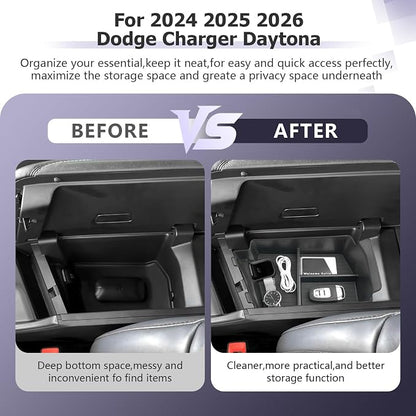 LUWU 2024-2026 Charger Daytona Center Console Organizer for 2024 2025 2026 Charger Daytona R/T Scat Pack Accessories OEM Fit Armrest Console Storage Box Insert Tray Durable ABS Material Black