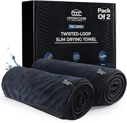 Crystal Clean Single-Sided Pack of 2 XL (28x36) Car Drying Towel – Korean Microfiber Towel with Double Twisted Loop, Professional Drying Towel for Car Detailing - Quick Dry, Paint Safe & Swirl-Free