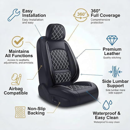 Car Seat Covers Compatible with Hyundai Santa Cruz 2022-2026 - Full Set 5 Seats Luxury Leather All-Weather Seat Cushions & Protectors, Waterproof & Breathable, Airbag Compatible (Whiteline)
