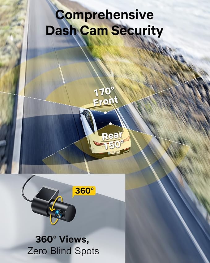 GKU Dash Cam Front and Rear, 3.18'' Touchscreen, 4K+1080P Dashcam, Built-in GPS, 5.8GHz WiFi Dash Camera for Cars with 24H Parking Monitor, Night Vision, WDR, Supports 512GB Max