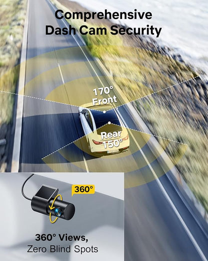 GKU Dash Cam Front and Rear, 3.18'' Touchscreen, 4K+1080P Dashcam, Built-in GPS, 5.8GHz WiFi Dash Camera for Cars with 24H Parking Monitor, Night Vision, WDR, Supports 512GB Max