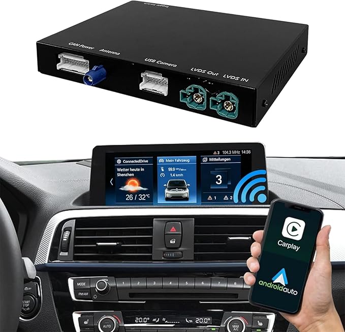 Road Top Wireless CarPlay Interface Decoder for BMW EVO ID5/ID6 | For BMW 1 2 3 4 5 6 7 Series & M3 M4 M5 X1 X2 X3 X4 X5 X6, Support Wireless Carplay, Android Auto, MirrorLink