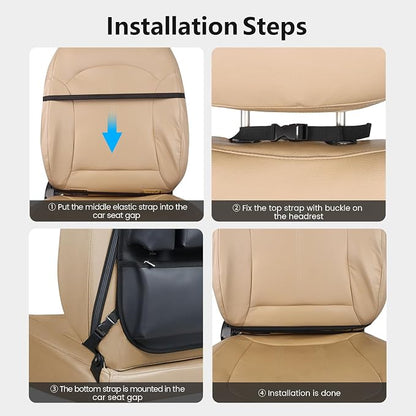 Viaviat Car Seat Organizers Waterproof Backseat Protector with Storage Pocket Large Leather Kick Mats for Kids Pets Automobile SUV Truck (Black, Large Pocket)