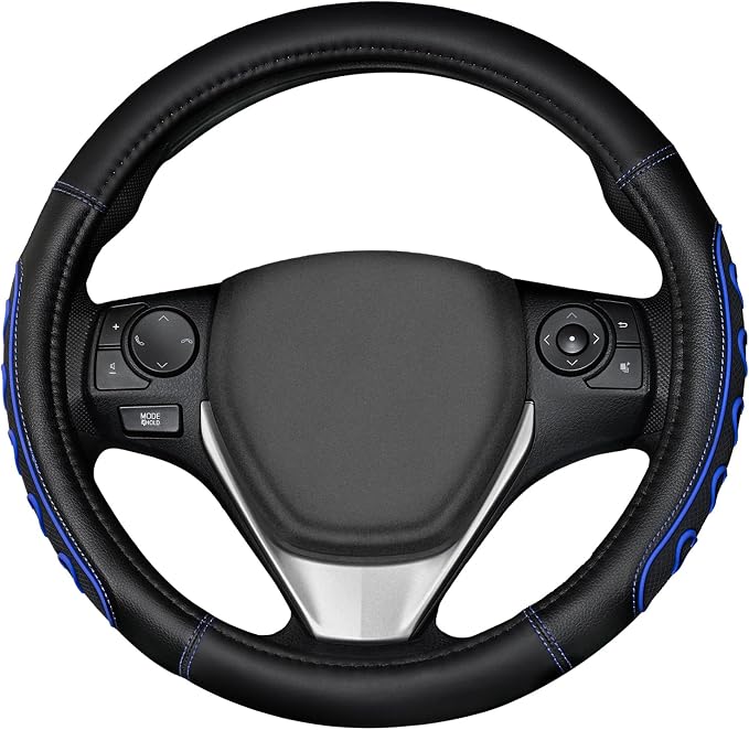 Ventilated Heart-Shaped Steering Wheel Cover with Anti-Slip Leather Grip. Compatible with Ford, Toyota, Honda, Nissan, and Chevrolet Vehicles for 14.5-15.2 inch Round Steering Wheels.