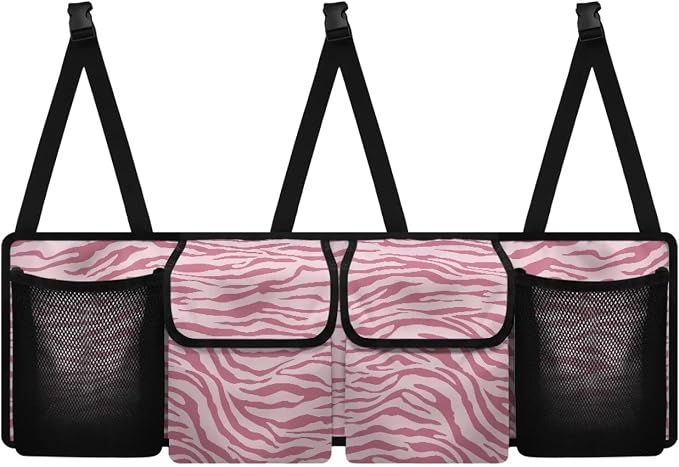 Pink Zebra Stripes Trunk Organizer Car Women Hanging Collapsible Cargo Bag with 4 Storage Bags,Car Accessories