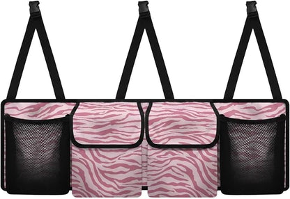 Pink Zebra Stripes Trunk Organizer Car Women Hanging Collapsible Cargo Bag with 4 Storage Bags,Car Accessories