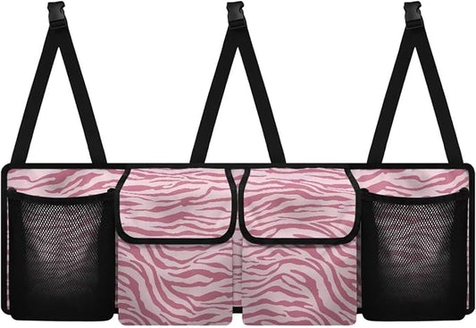 Pink Zebra Stripes Trunk Organizer Car Women Hanging Collapsible Cargo Bag with 4 Storage Bags,Car Accessories
