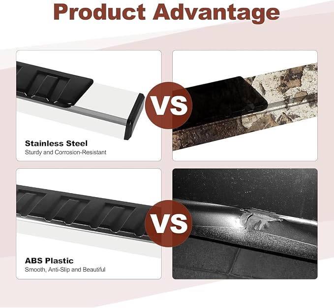Running Boards 6 Inches for Double Cab Chevy Silverado/GMC Sierra 2007-2018 1500 | 2019 Limited/LD | 2007-2019 2500HD/3500HD (2 Full 2 Half Size Doors) Stainless Steel Side Steps Rails Nerf Bars 6"