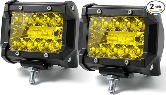 LED Pods, Turboo 4 Inch LED Light Bar Amber Flash Light, 2PCS 12000LM Off Road Light Triple Row Spot Flood Combo LED Work Driving Fog Lights for Pickup Truck ATV UTV SUV Boat Light