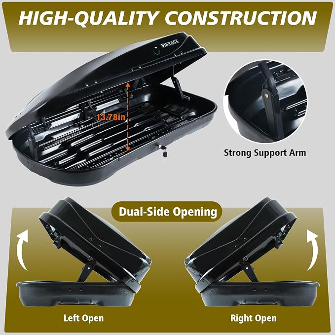 Hard Shell Rooftop Cargo Carrier with Roof Box, Heavy Duty Weatherproof 13 Cubic Feet Rooftop Cargo Carrier for Car Storage, Black