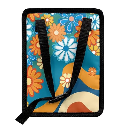 Boho Hippie Flower Swirl Pattern Car Trash Can Leakproof Garbage Bag with Lid and Zipper 1.2Gal Trash Bin Hanging for Back Seat Car Accessories Universal Fit
