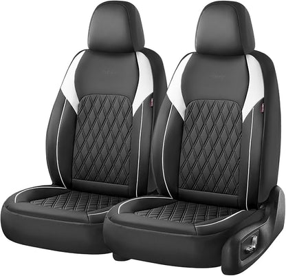 Coverado Car Seat Cover, Car Seat Covers Front Seats, Waterproof Car Seat Covers, Car Seat Cushion, Front Seat Covers Faux Leather Driver Car Seat Protector Fit for Most Cars Trucks SUV, Black&White