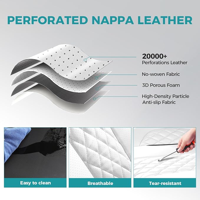 Leather Car Seat Covers Full Set, Breathable Faux Leather Seat Covers for Cars SUV Sedan Waterproof Blackwhite