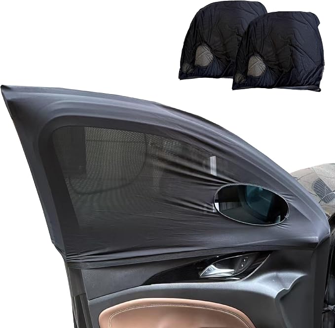 Car Front Window Shades, OUTTDID 2 Pack Side Window Sun Shades,Stretchy Mosquito Net Cover Fit Cars SUVs - Up to 31.5”x49.6”