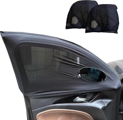 Car Front Window Shades, OUTTDID 2 Pack Side Window Sun Shades,Stretchy Mosquito Net Cover Fit Cars SUVs - Up to 31.5”x49.6”