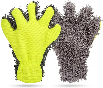 Car Wash Mitt, 2-Pack Microfiber Scratch Free Auto Detailing Supplies for Cleaning, Washing Dusting,Thickened 5-Finger Clean Gloves Design for Interior Exterior Cleaning Tight Spaces and Wheel