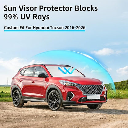 Windshield Sun Shade for Hyundai Tucson 2016-2026 Sunshade 300T Windshield Cover Protector Blocks UV Rays Custom Fit Tucson Front Window Shades Windshield Accessories Keep Cool Foldable
