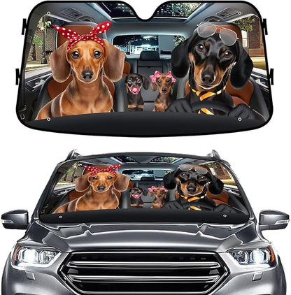 GENANY Cute Dachshund Dog Family Funny Windshield Sun Shade for Car SUV Truck (55x30 Inches), Sun Shade Windshield, Protector Blocks UV, Spring Car Decor