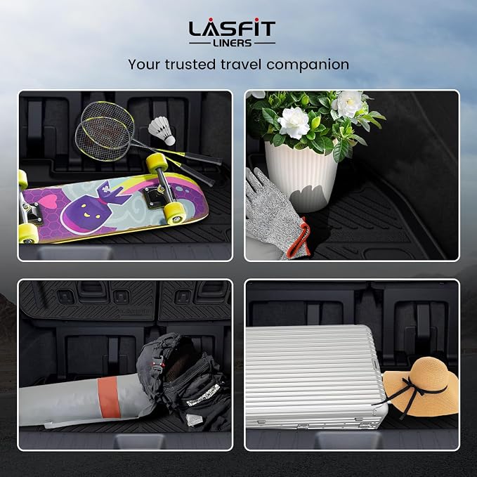 LASFIT Cargo Mat & Backrest Mats for Kia Carnival 2026 2025 2024 2023 2022 / Kia Carnival Hybrid 2025-2026, All Weather TPE Custom Fit Mats Car Trunk Mat Cargo Liner Accessories, Black