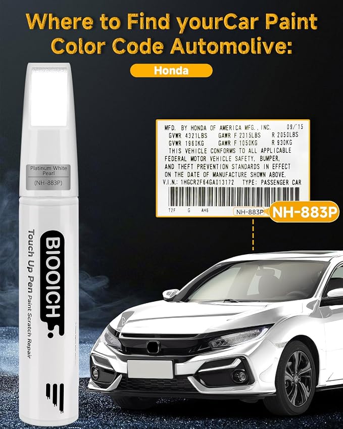 Touch Up Paint Pen Exact Color Match Car Chip and Scratch Repair (for Honda, Platinum White Pearl(NH-883P))
