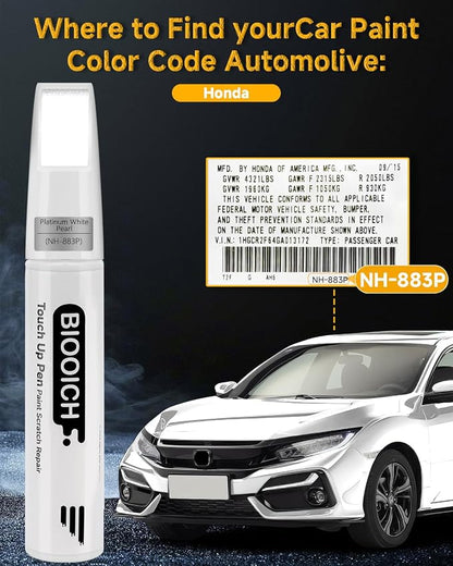 Touch Up Paint Pen Exact Color Match Car Chip and Scratch Repair (for Honda, Platinum White Pearl(NH-883P))