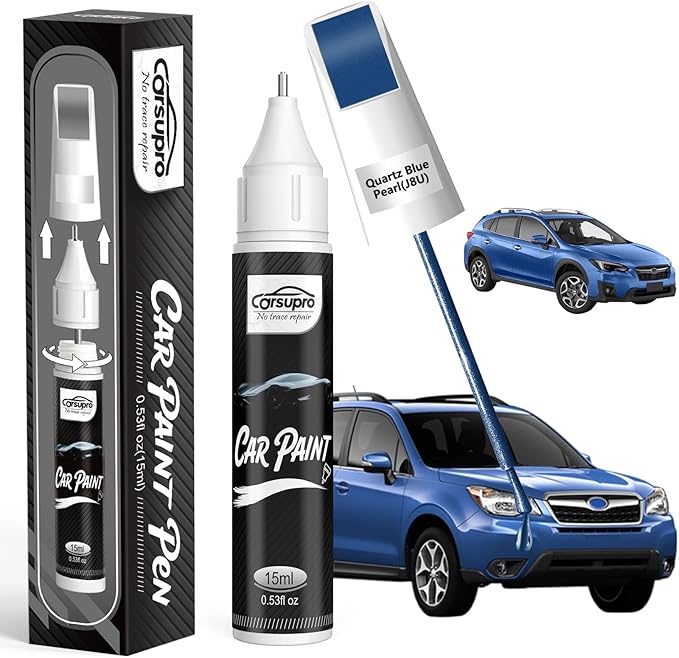 Quartz Blue Pearl(J8U) for Subaru Touch Up Paint Pen, 2 in 1 Car Scratch Remover with Pen Tip and Brush, Precise Color Match for Car Paint Scratch Repair, Quickly and Easily Fix Chips and Nicks