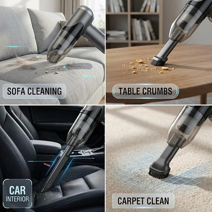 TEZILON Cordless Handheld Car Vacuum Cleaner 3-in-1 High Suction Portable Rechargeable Mini Vacuum, USB Charging, HEPA Filtration, 26Min Runtime, Lightweight for Car Interior Home Office Pet Hair