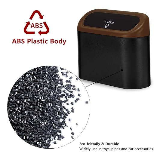 Ginsco 2 Pack Mini Car Trash Can with Lid, Small Car Garbage Can, Cute Leakproof ABS Car Trash Bin, Car Accessories for Interior, Garbage Bin for Car, Home, Office with 120pcs Trash Bags Black/Brown