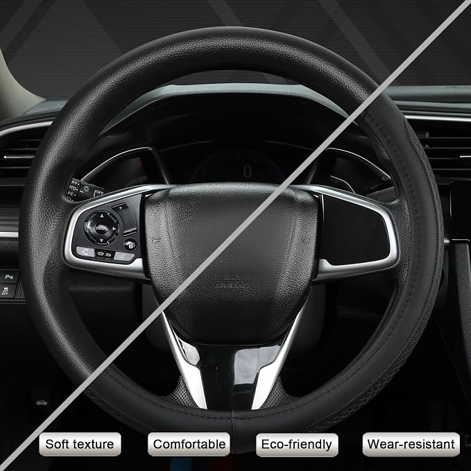 West Llama Customized Auto Car Steering Wheel Cover for Honda Civic, CR-Z, Insight, S2000,14-14.25inch(Black-Small Size)