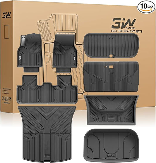 3W Tesla New Model Y Juniper Floor Mats and Cargo Liners, TPE Full Set Floor Liner for New Model Y 2025 2026, Cargo Mats and Seat Back Cover Protector, Car Mats for Tesla Accessories, Vigormold™