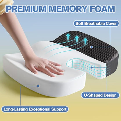 Mureon Office Chair Cushion - Large Memory Foam Ergonomic Chair Cushion for Back & Hip Pressure Relief - Non-Slip Seat Cushion for Car, Desk Chair & Tailbone Pain - Soft Support - Black