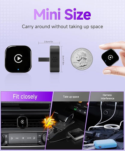 Upgrade 2 in 1 Mini Wireless Car Play Adapter Support Apple CarPlay and Android Auto, Fit for Convert Wired to Wireless, Auto Connect for Daily Commute, Plug and Play Dongle (Black, 2 in 1)