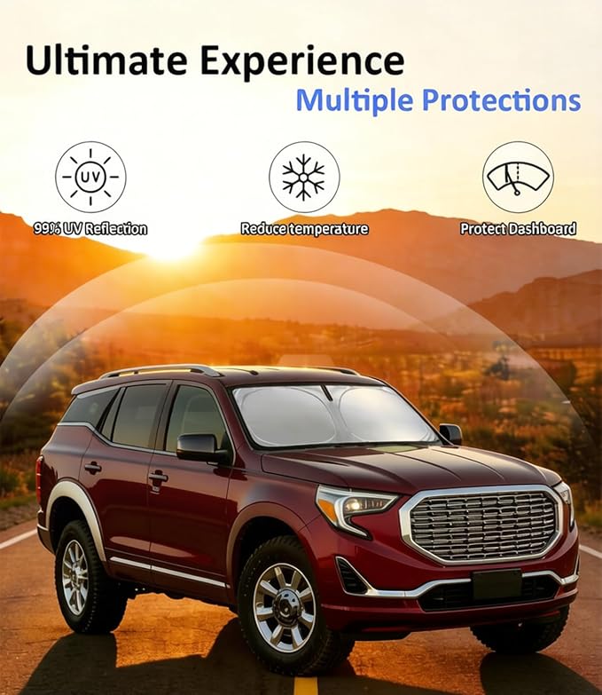 Windshield Sun Shade for 2018-2025 GMC Terrain Accessories, Car Front Window Sun Visor Protector & Heat Shield | 240T Sunshade Protection Blocks UV Rays Keep Your Car Cooler