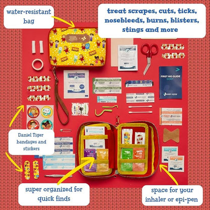KeepGoing Daniel Tiger’s Travel First Aid Kit for Kids – 130 Pc. for Car, Home, Purse, Diaper Bag & Backpack with Latex-Free Bandages - Mini First Aid Kit Travel Size TSA-Approved
