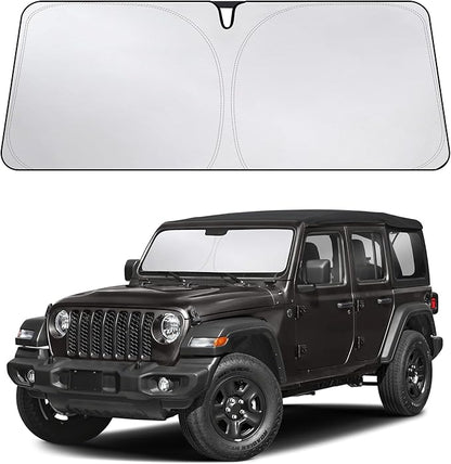 EcoNour Windshield Sunshade Compatible for Jeep Wrangler 2019-2024 2025 2026, Sun Visor for Front Windshield & Window Sun Shade Cover, UV Heat Blocker & Protector, Car Accessories