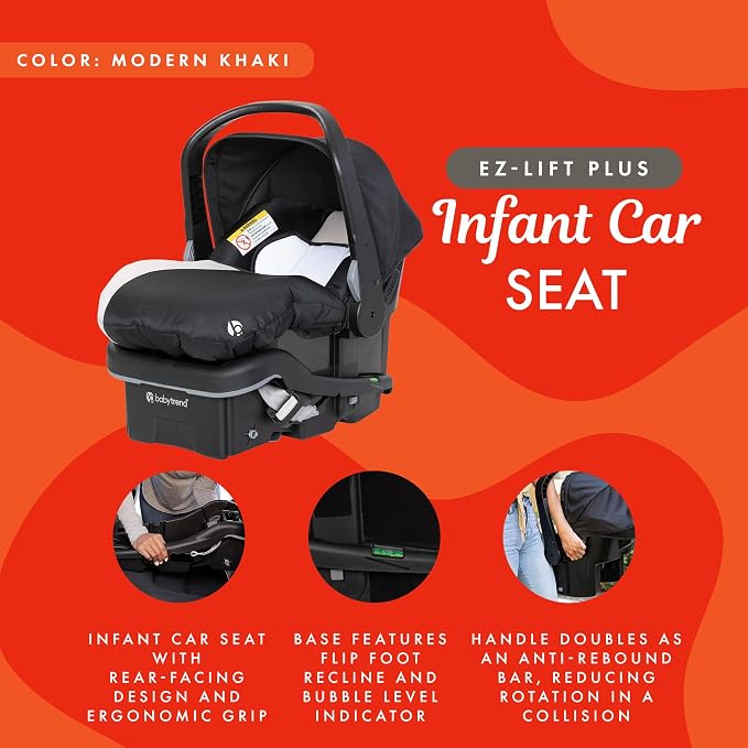 Baby Trend EZ-Lift 35 Plus Ergonomic Lightweight Rear-Facing Infant Car Seat with Multi-Position Base and Cozy Cover, Modern Khaki