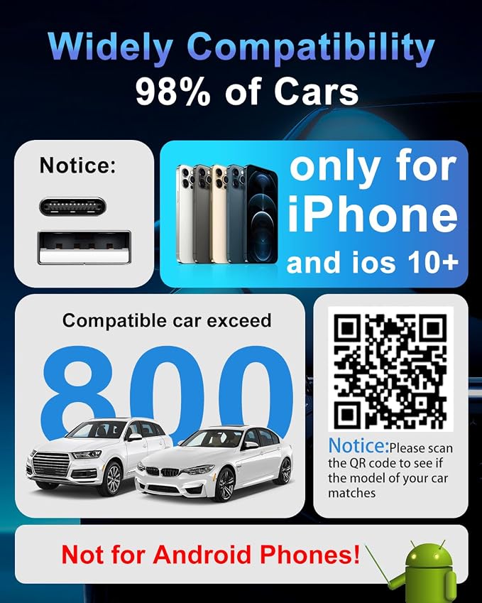 HEI LIANG Wireless Carplay Adapter, Converts Wired to Wireless Carplay Dongle for Wireless Control Plug & Play Carplay Fit for Cars 2016 & for Apple iPhone iOS 10+(Round), Round&Black