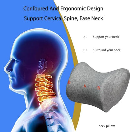 Lumbar Support Pillow for Car, Car Neck Pillow Kit for Pain Relief with Adjustable Strap, Car Headrest Pillow Ergonomic Design for Comfort