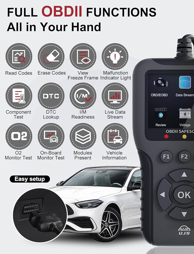2026 Enhanced Universal OBD2 Scanner, Check Engine Code Reader - 65000+ Fault Codes, Live Data, I/M Readiness, Battery Voltage Check, Read & Clear Error Codes for All OBDII Protocol Car 1996+