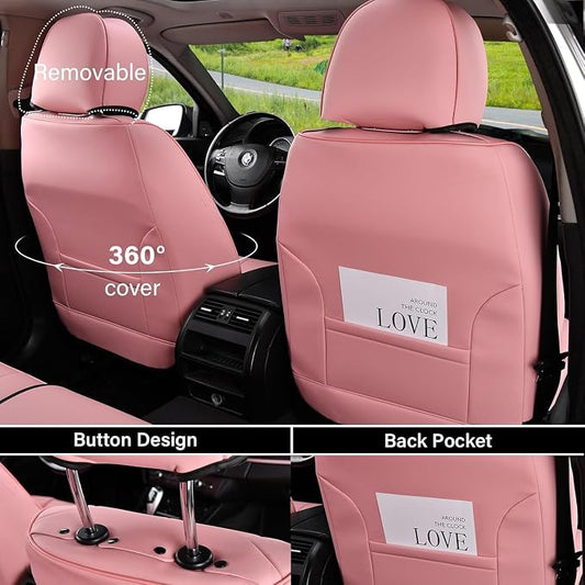 Coverado Seat Covers Front Seats, Pink Car Seat Cover with Lumbar Support, Waterproof Car Seat Cushion, Front Car Seat Covers Leatherette Car Seat Protector Universal Fit Most Cars