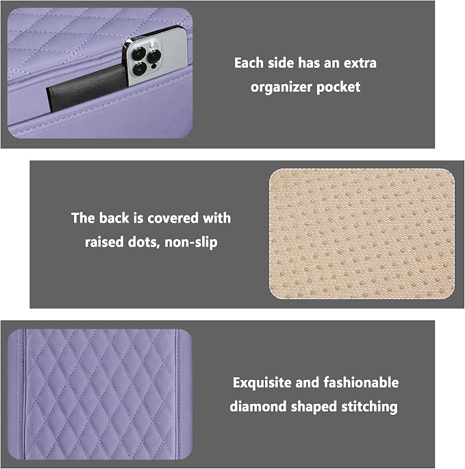 Stacool Upgraded Car Center Console Cover,Microfiber Leather Car Armrest Cover Cushion with 2 Storage Bags,Universal Car Armrest Storage Box (Purple)