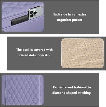 Stacool Upgraded Car Center Console Cover,Microfiber Leather Car Armrest Cover Cushion with 2 Storage Bags,Universal Car Armrest Storage Box (Purple)
